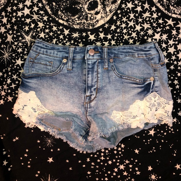Jeans shorts with flowers on the bottom - Picture 1 of 2